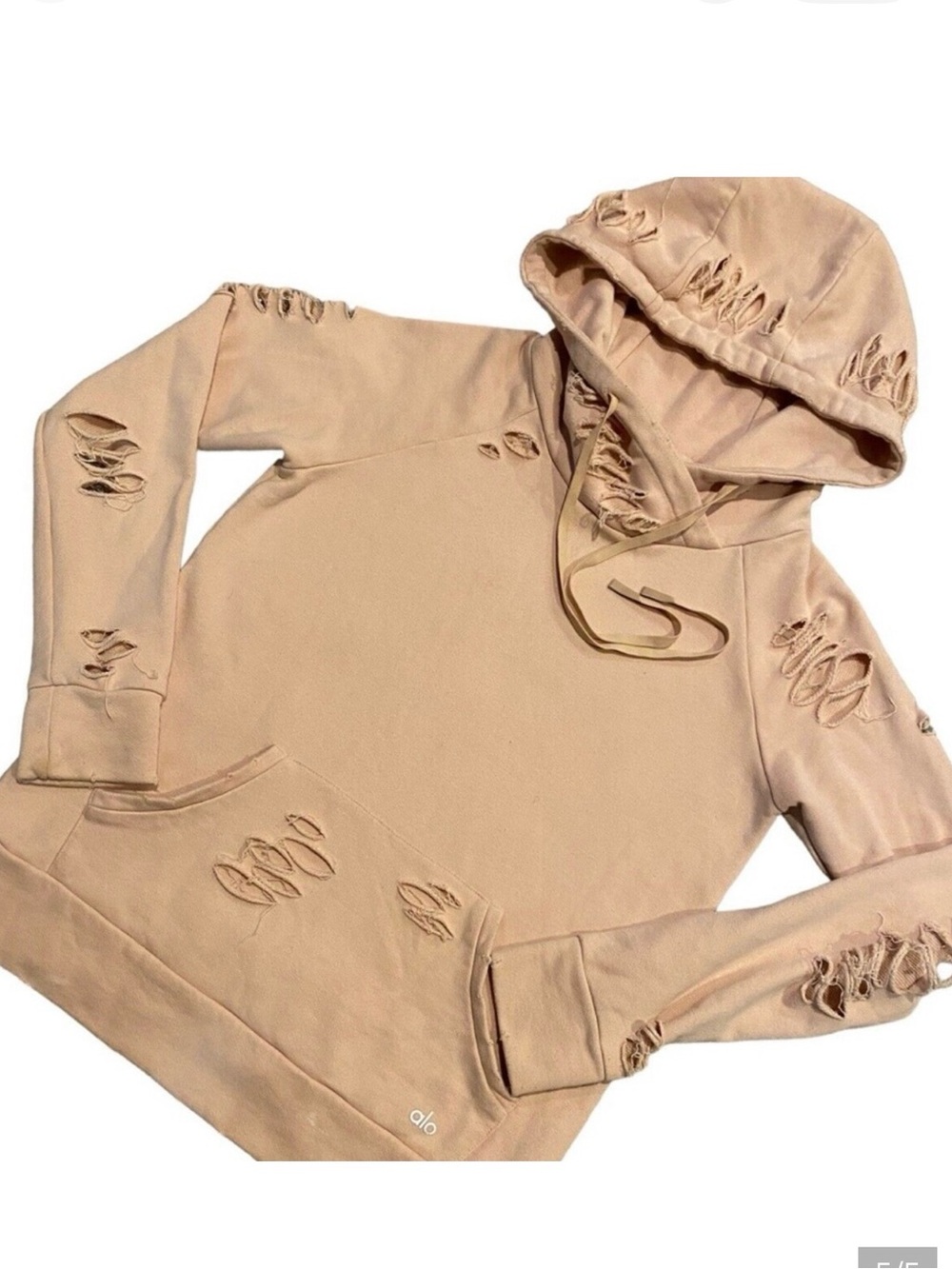 ALO Yoga Ripped Distressed Overside Hoodie L Gravel Small